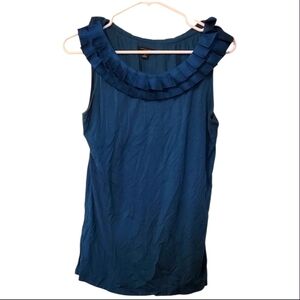 Ann Taylor Teal Ruffled Sleeveless Tank Top Blouse Size Medium